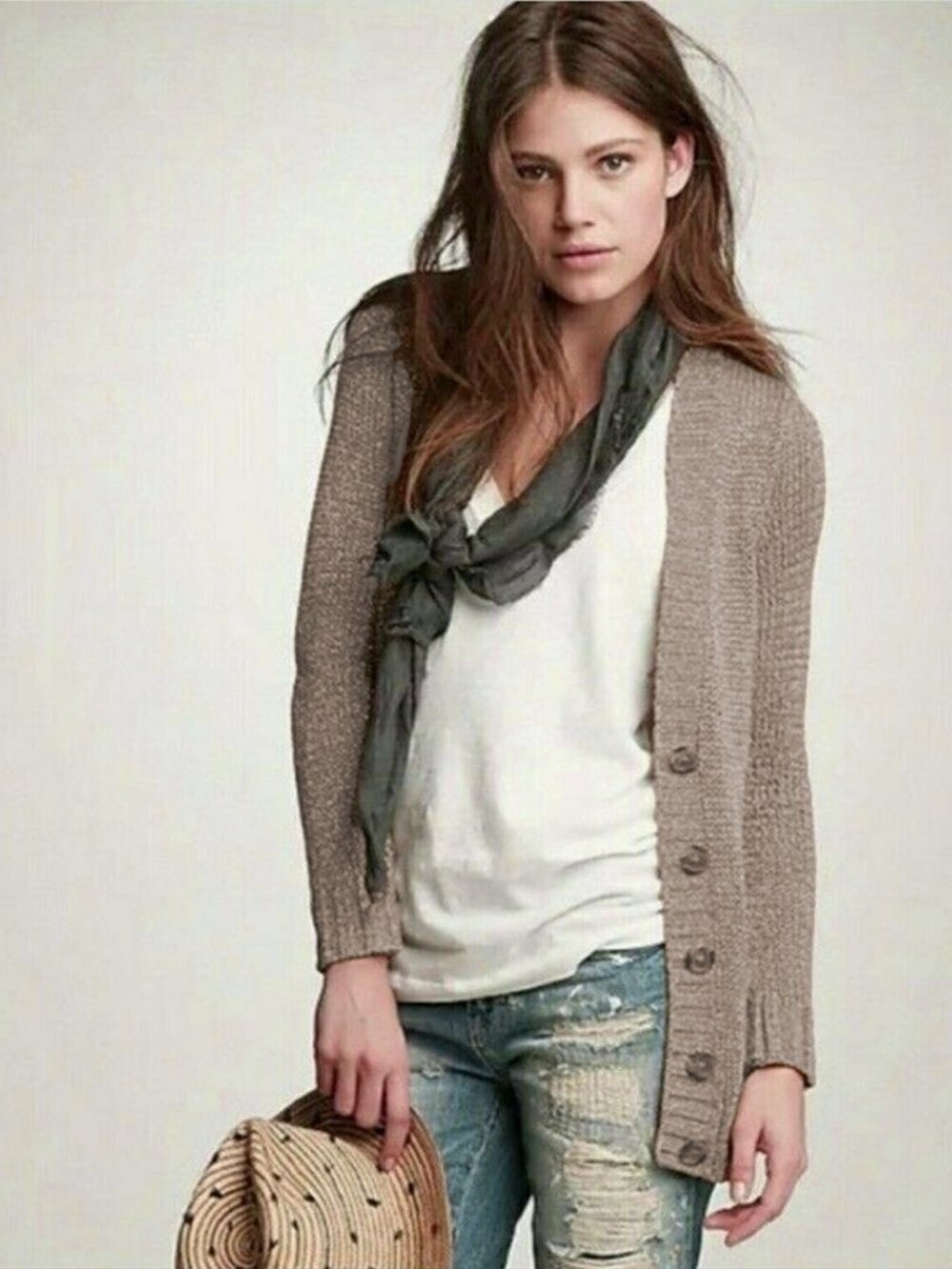 J. Crew Oralie Metallic Cardigan in Taupe
